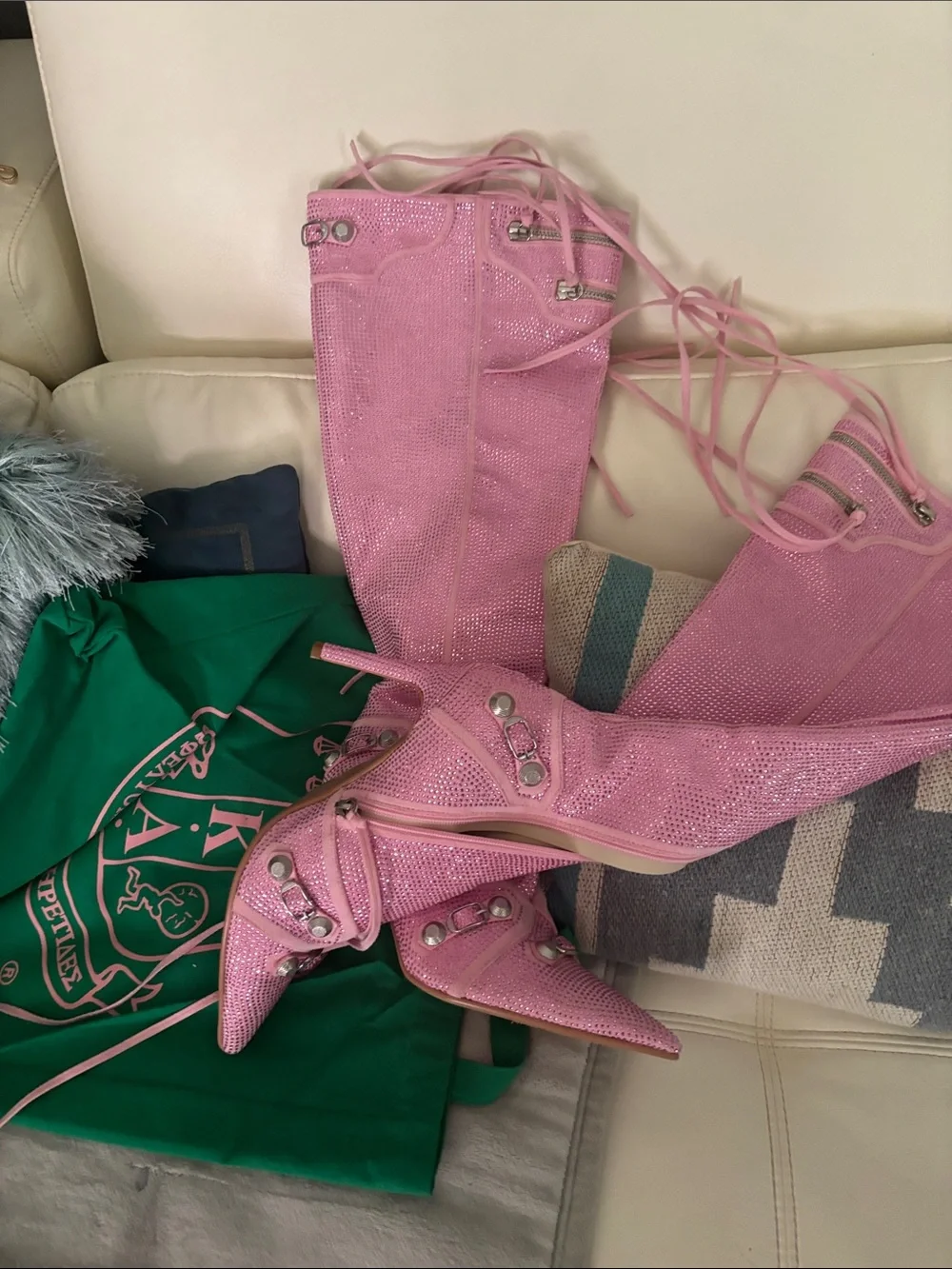 Pink Sparkle Knee-High Lace-Up Women's Boots